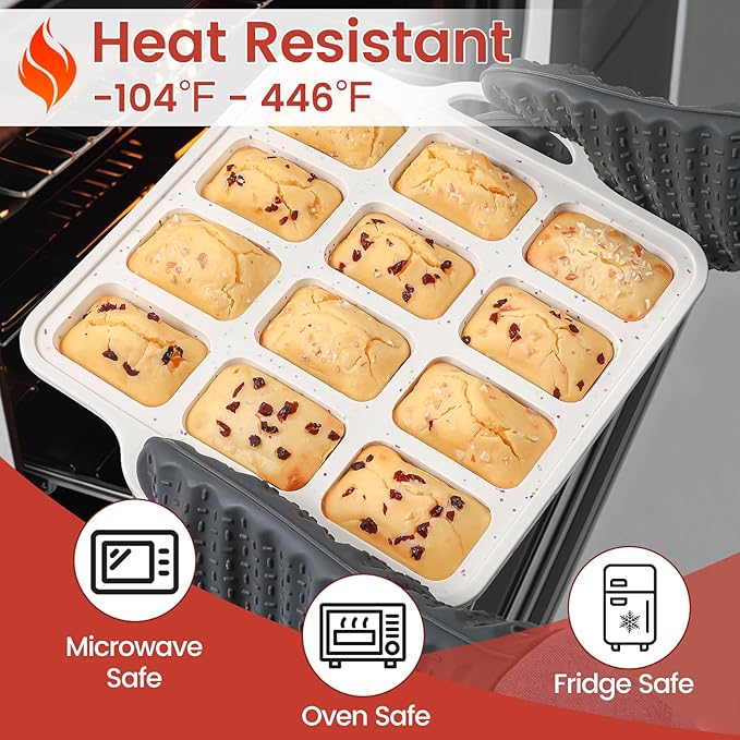 CAKETIME Silicone Mini Loaf Pan with Metal Frame, Mini Bread Loaf Pan 12 Cups for Baking Bread, Brownie, Cornbread, Cheesecake, Soap Nonstick (1 Pack)