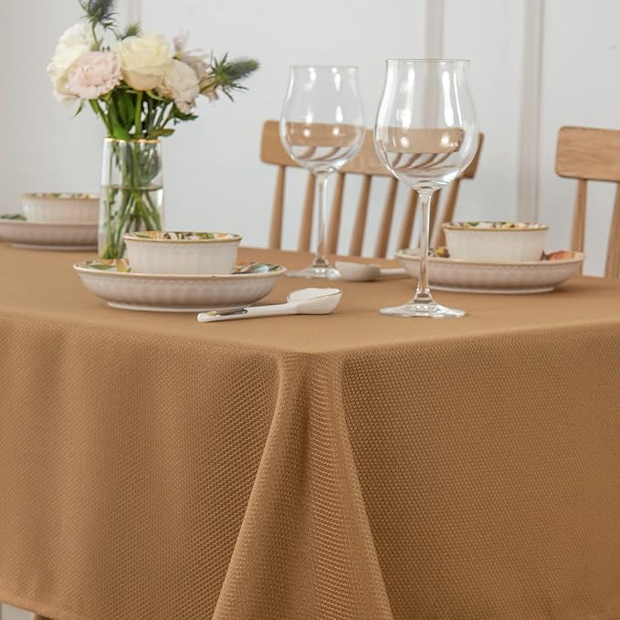 maxmill Fall Tablecloth Waterproof Spillproof Wrinkle Resistant Soft Textured Table Cloth for Harvest Thanksgiving Dinner and Party Indoor and Outdoor Use, Square 60 x 60 Inch, Amber Bronze