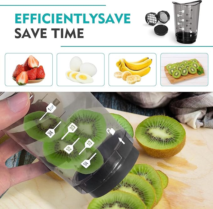 Slicer Cup | Strawberry Slicer | Egg Slicer | Compact Vegetable Chopper, Quick & Easy Manual Fruit Chopping Processor Kitchen Gadget with Slicing & Dicing Blades
