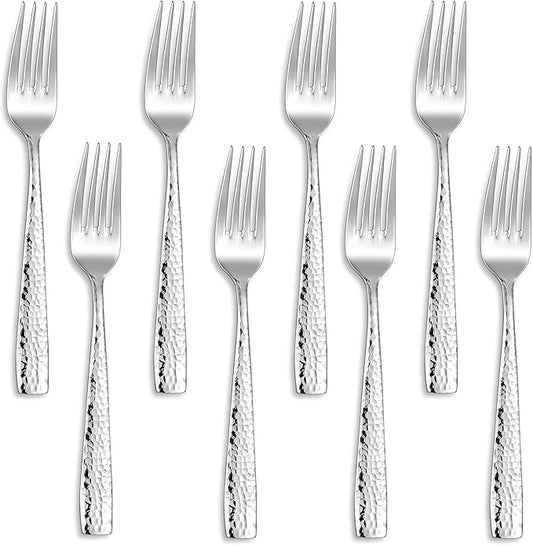 KEAWELL Premium 8-Piece Louis Hammered Fork Set, 18/10 Stainless Steel, Squared Edge with Smooth Rounded Edges for Enhanced Comfort, Dishwasher Safe (8, 8.3" Dinner Fork)