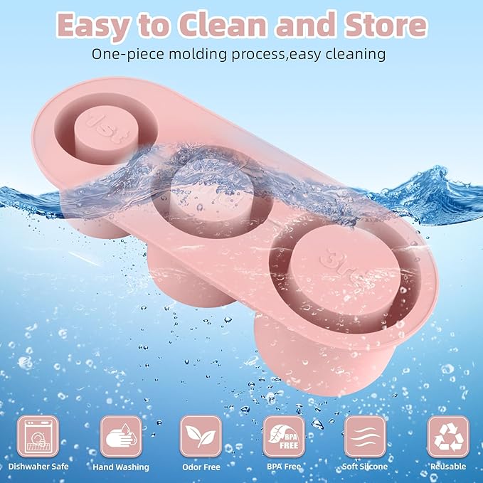 Tcamp Tumbler Ice Mold, Ice Cube Tray for 30 oz -40 oz Tumbler Cup, 3 Pcs Silicone Hollow Cylinder Ice Mold with Lid and Bin for Freezer, Ice Drink, Juice, Whiskey, Cocktail (Pink)