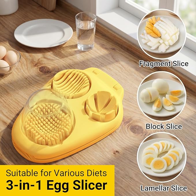 2 Pack Yellow Heavy Duty Egg Slicer with 3 Cutting Modes, Stainless Steel Egg Cutter for Hard Boiled Eggs, Mushroom, Strawberry, Grape, Kitchen Dicer Tool, Send Goods From Local Warehouse