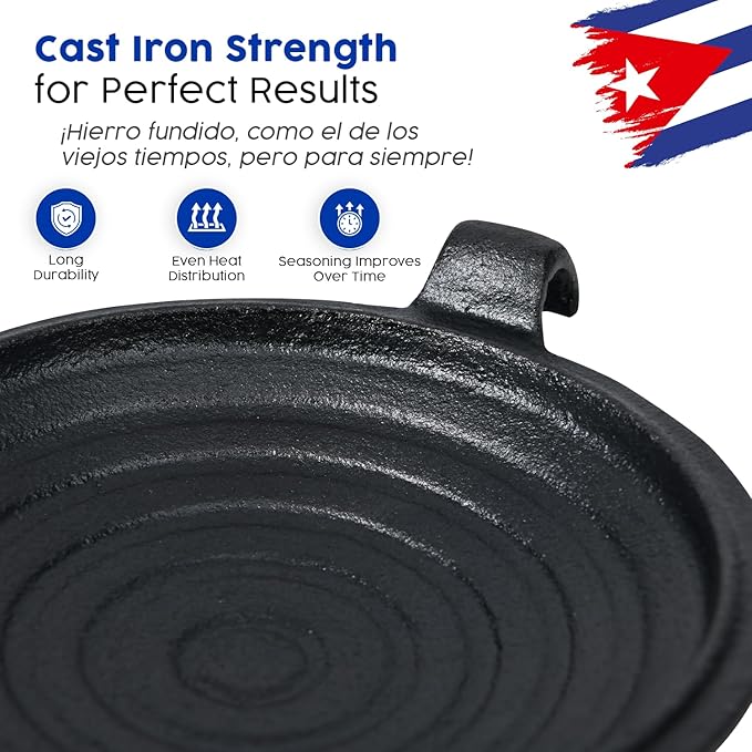Disquera de Pan Cubano Redondo (1 Unit) – Cast Iron Cuban Sandwich Press for Disco Volador Para Sandwich – 15” Traditional Sandwich Maker with Wooden Handles