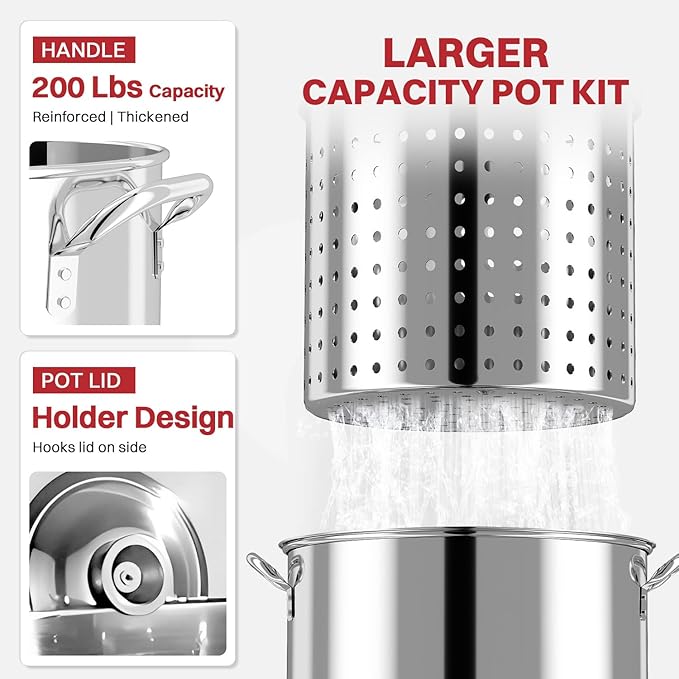 80QT Stainless Steel Crawfish Boiler | Seafood Boiling Kit | Cover & 18" Skimmer Included | 110,000BTU Propane Jet Burner | 20 PSI CSA Certified Regulator | Crab Boil Pot for Outdoor Backyard Cooking