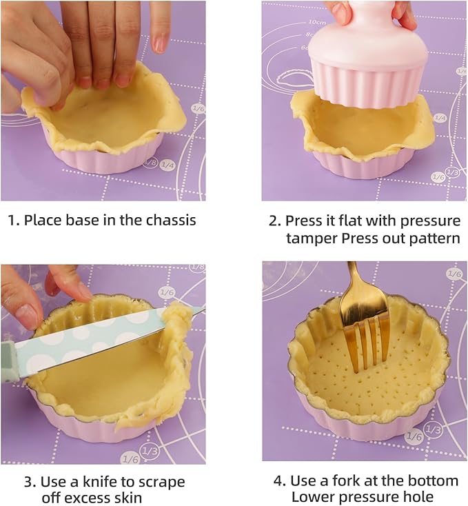1 Inch Deep Mini Tart Pan Set, 6PCS 3.6 Inch Tart Pans with Removable Bottom and Tart Tamper, Nonstick & Durable Bakeware, Ideal for Mini Pies, Tarts, Quiches, Cheesecakes, (Pink)