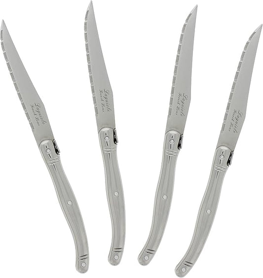 French Home Laguiole 4-Piece Steak Knife Set – Sophisticated Stainless Steel Dinner Knives with Iconic Bee Emblem – Serrated Knives for Smooth Cutting (9.25")