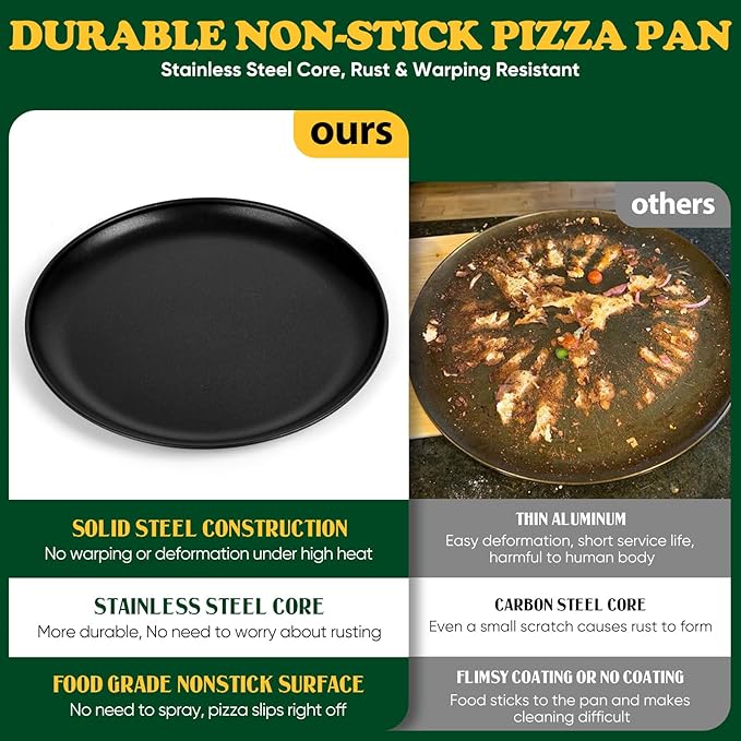 E-far 13.5 Inch Pizza Pan Set of 2, Nonstick Pizza Pie Pan Tray Platter, Metal Round Baking Sheet Cooking Pan for Oven, Durable & Stainless Steel Core