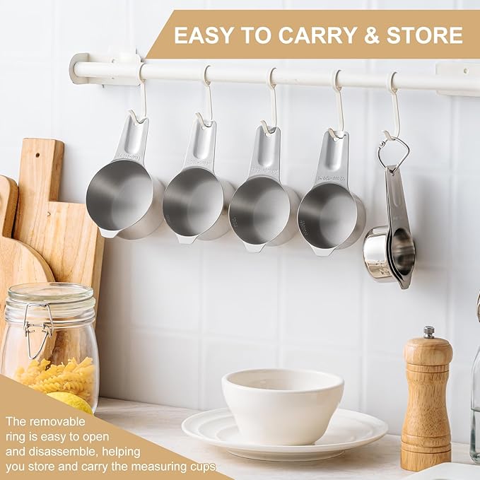 Stainless Steel Measuring Cups & Spoons Set, EWFEN Kitchen Tools Nesting Measuring Cups and Spoons, Set of 15 with Leveler