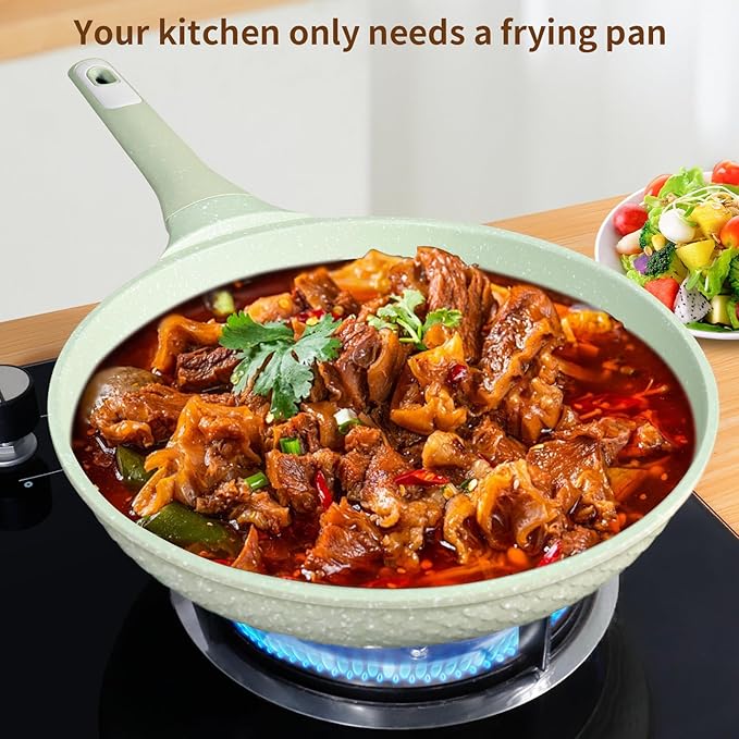 Non Stick Frying Pan 11 Inch with Tempered Glass Lid - Super Nonstick, 100% PFOA/PFAS Free & Healthy Non-Toxic - Omelette & Egg Pan Skillet for All Stovetops (Induction/Gas/Electric), Dishwasher Safe