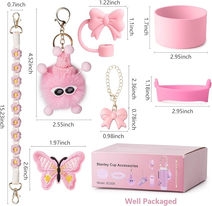 Stanley Cup Accessories Set I Water Bottle Handle Strap, Silicone Cup Boot, Lipstick Holder, Keychain Charms & Handle Charms,Straw Topper Accessories for Stanley Cups 40oz/30oz