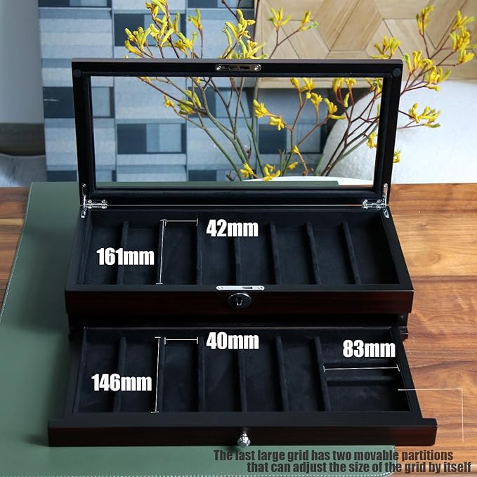 Bonaking Knife Display Case Two-Tier Pocket Knife Case Box Storage for 15-17 Pocket Knives Pocket Knife Collection Case Organizer for Men Gift (Ebony veneer 17 slot)