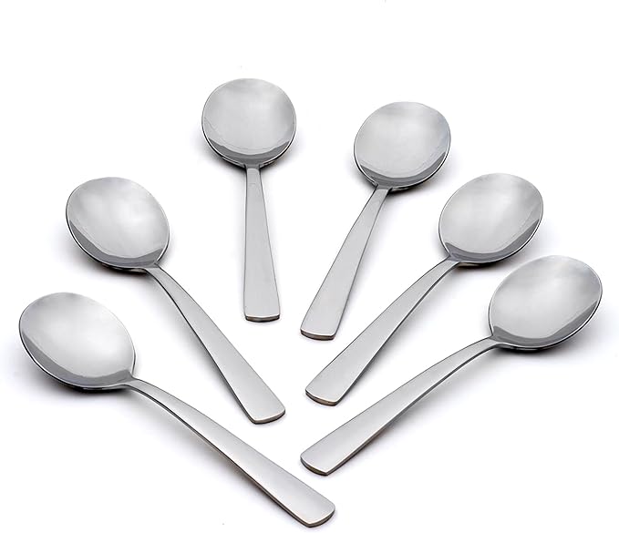 Oneida Silverware Set, Aptitude Everyday Flatware Soup Spoons Set, Service For 6, 18/0 Stainless Steel, 6.7 x 1.8-Inch, Mirror Finish, Dishwasher Safe, Utensils, Soup Spoon (Silver, 6 Piece Spoon)
