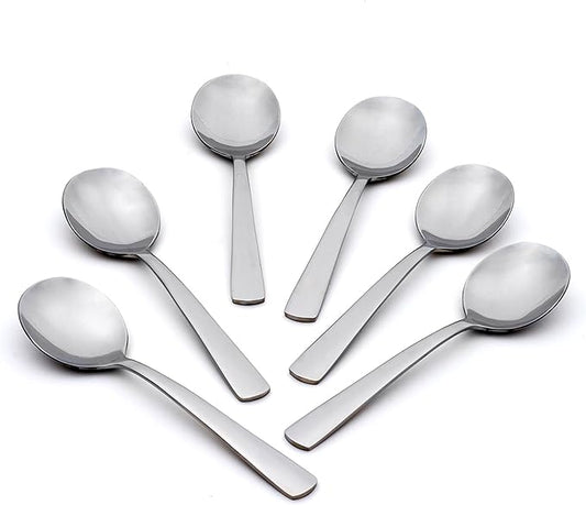 Oneida Silverware Set, Aptitude Everyday Flatware Soup Spoons Set, Service For 6, 18/0 Stainless Steel, 6.7 x 1.8-Inch, Mirror Finish, Dishwasher Safe, Utensils, Soup Spoon (Silver, 6 Piece Spoon)