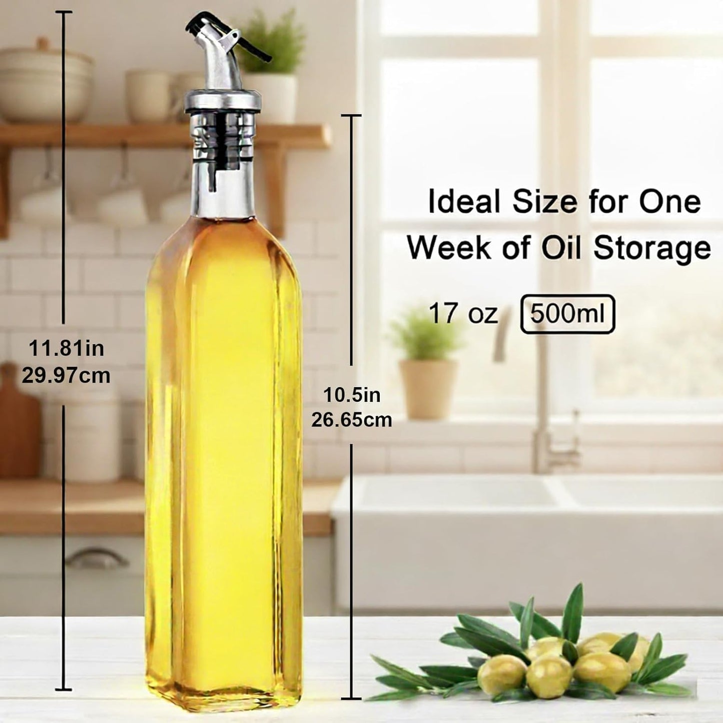 WERTIOO Olive Oil Dispenser Bottle,4Pack 17 OZ Glass Oil Dispenser for Kitchen with 4 Pourer,2 Stainless Steel Funnel & 1 Pen and 8 Label for Kitchen (500ml)