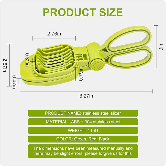 Fruit Slicer, Strawberry, Banana, Kiwi Cutter, Egg Slicer for Hard Boiled Eggs, for Soft Fruit Sausages, Cucumbers, Mushroom Cutter, Rapid & Safe Slicing Kitchen Gadgets (Green)
