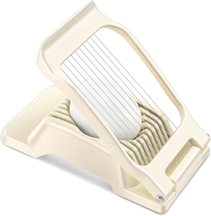 Egg Slicer - Stainless Steel Wire, Heavy Duty Aluminium, Dishwasher Safe for Eggs and Soft Fruits, White