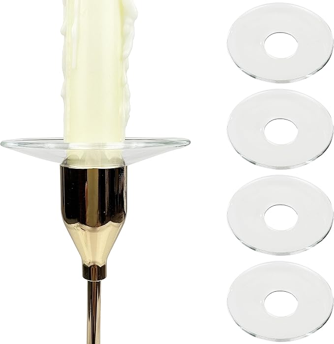 4 Pieces Bent Glass Candle Bobeches for Candlesticks, Taper Candle Wax Catcher Rings, Candle Wax Drip Protectors (Round)