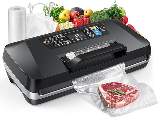 Vacuum Sealer Machine, 95Kpa Powerful Suction System Commercial Full Automatic Vaccum Sealer with Built-in Cutter & Bag Storage, Includes 1 Bag Roll + 10 Pre-cut Bags