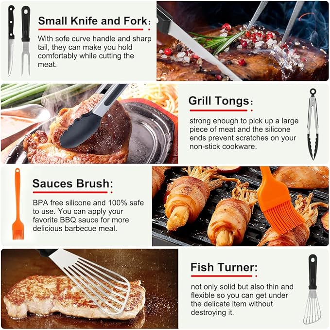 Griddle Accessories Kit, 142 PCS Flat Top Grill Accessories Set for Blackstone, Grill Spatula Set with Enlarged Spatulas, Basting Cover, Scraper for Outdoor Barbecue