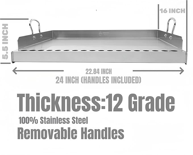 Universal Stainless Steel Flat Top Griddle Insert for Gas & Charcoal Grills – Nonstick, Even Heating & Easy Clean, Includes Turner & Scraper, Ideal for Outdoor BBQ, Tailgating & Camping, 23" x 16"