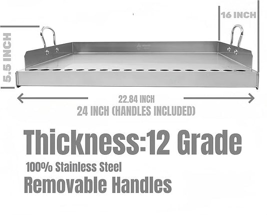 Universal Stainless Steel Flat Top Griddle Insert for Gas & Charcoal Grills – Nonstick, Even Heating & Easy Clean, Includes Turner & Scraper, Ideal for Outdoor BBQ, Tailgating & Camping, 23" x 16"