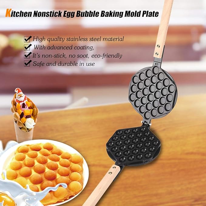 EVTSCAN Egg Waffle Baking Mold, Nonstick Waffle Maker Egg Waffle Pan Bubble Waffler Iron Mould with Accessories for Home Commercial Use