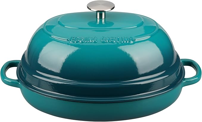 EDGING CASTING Enameled Oval Cast Iron Dutch Oven Pot with Lid, Bread Dutch Oven for Sourdough Bread Baking, Dutch Oven Bread, Bread Oven, 6QT, Darkcyan