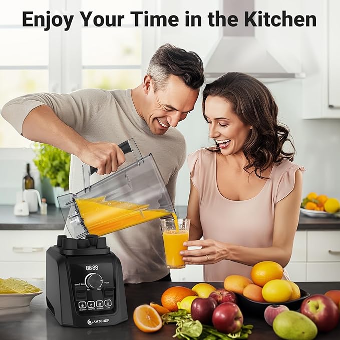 AMZCHEF Professional Blenders for Kitchen, 1800 W Smoothie Blender with Infinitely Variable Speed and 5 Functions, 68 oz Blender for Smoothies, Puree, Ice Crush, Ice Cream, Soup, Juice, Black