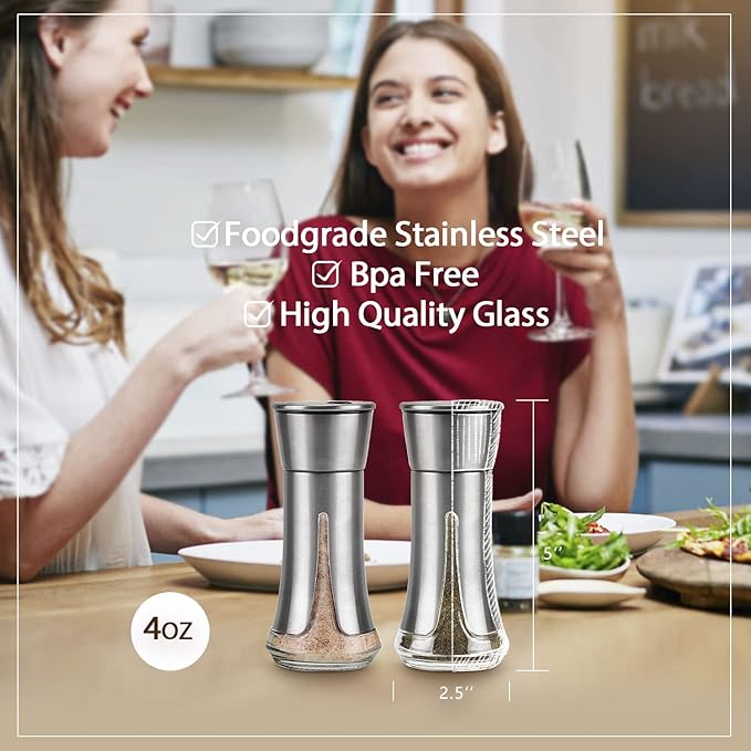 Salt and Pepper Shakers by Aelga - Salt Shaker with Adjustable Pour Holes for Himalayan, Kosher