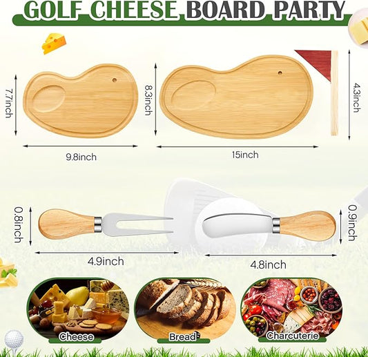 Ziliny Golf Cheese Board Gift Set Golf Party Favor Prizes Charcuterie Wood Board with Knives and Box Father Day Gift for Dad Grandpa Party Tournament Game(Bamboo Color,15 x 8.3 x 0.47 ")