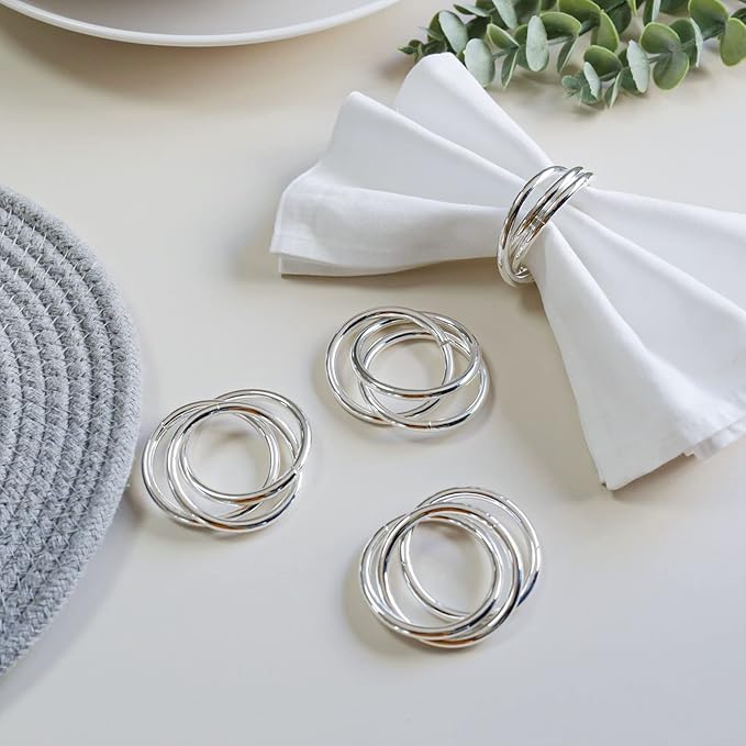Napkin Rings Set of 8,Silver Napkin Ring Holders for Spring,Wedding,Easter,Valentine,Birthday,Holiday, Hotel, Dinner Party,Christmas and Table