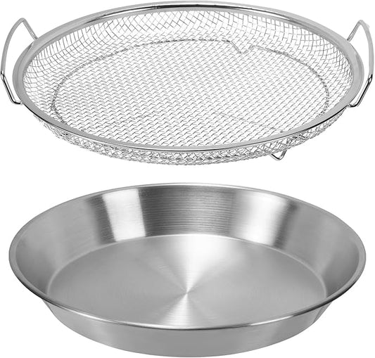 Stainless Steel Oil Strainer Set, 2-Piece Mesh Draining Rack with Catch Pan, Cooking Oil Filter, Oil Drain Pan, Grease Strainer, for Deep Frying, Kitchen Cooking (Large)