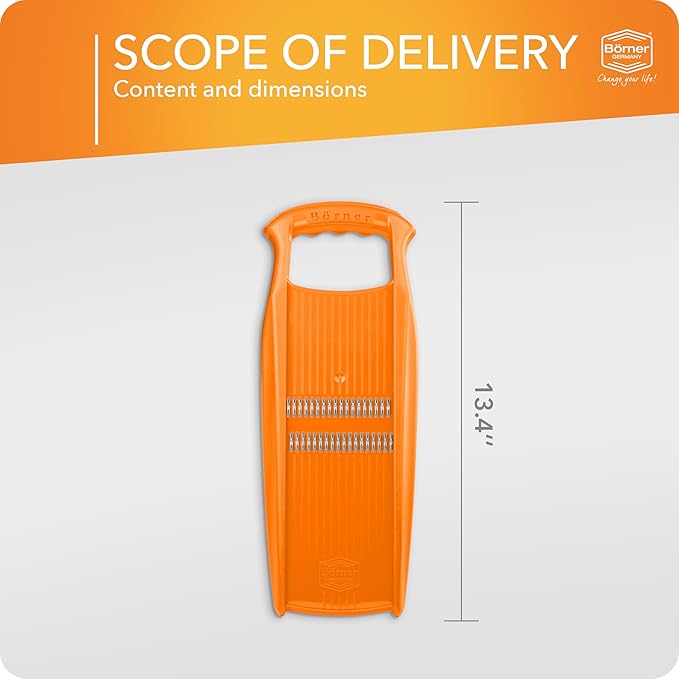 Börner by Reston Lloyd Roko PowerLine • Short & Long Vegetable Strips/Noodles & Safety Food Holder • Made in Germany, Orange