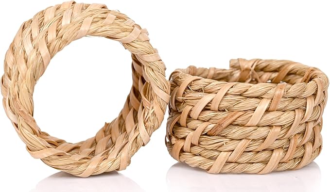 CLEENTABLE Jute Napkin Ring, Nautical Woven Napkin Rings Set of 12 - Handcrafted Cane Table Decor, 1.5" Diameter Coastal Napkin Holders for Weddings, Parties & Everyday Dining (Natural)