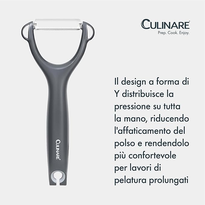 Culinare Serrated Safety Peeler, Grey, Plastic/Stainless Steel, Y Shaped for Maximum Control and Comfort, Manual Tomato/Kiwi Peeler