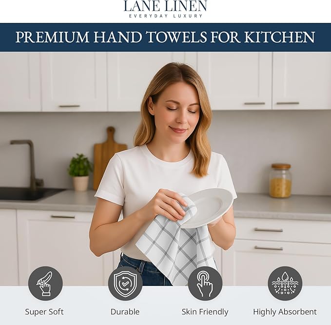 LANE LINEN Cotton Kitchen Towels and Dish Cloths Set, 6-Pack – Absorbent, Quick-Drying Dish Towel, 18" x 28", Soft, Premium Hand and Tea Towels - Grey