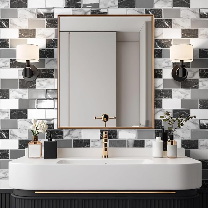 Art3d Peel and Stick Black White Grey Marble Wall Tiles – 12"x12" Thicker Design Backsplash, Self-Adhesive Tile for Kitchen & Bathroom Decor
