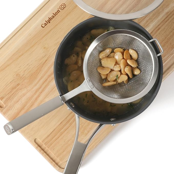 Calphalon Edge Stainless Steel Strainer w/Thermoplastic Rubber Handle - Taupe
