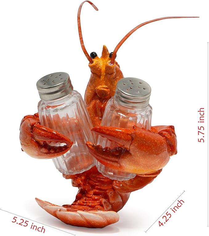 Hodao Lobster With Salt and Pepper Shaker Figurines Decoration Lobster Set with Holder Figurine for Beach Bar or Tropical Kitchen Decor Table Decor By Home Gifts For Mom (Orange)