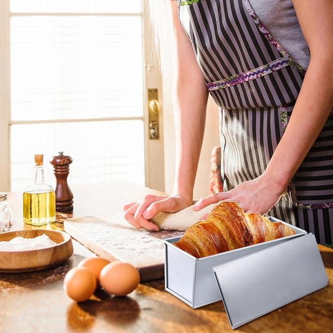 2 Pack Pullman Loaf Pan with Lid, 13x4 Inch Large Capacity Bread Loaf Pan with Cover, Non-Stick Bakeware for Baking and Toasting