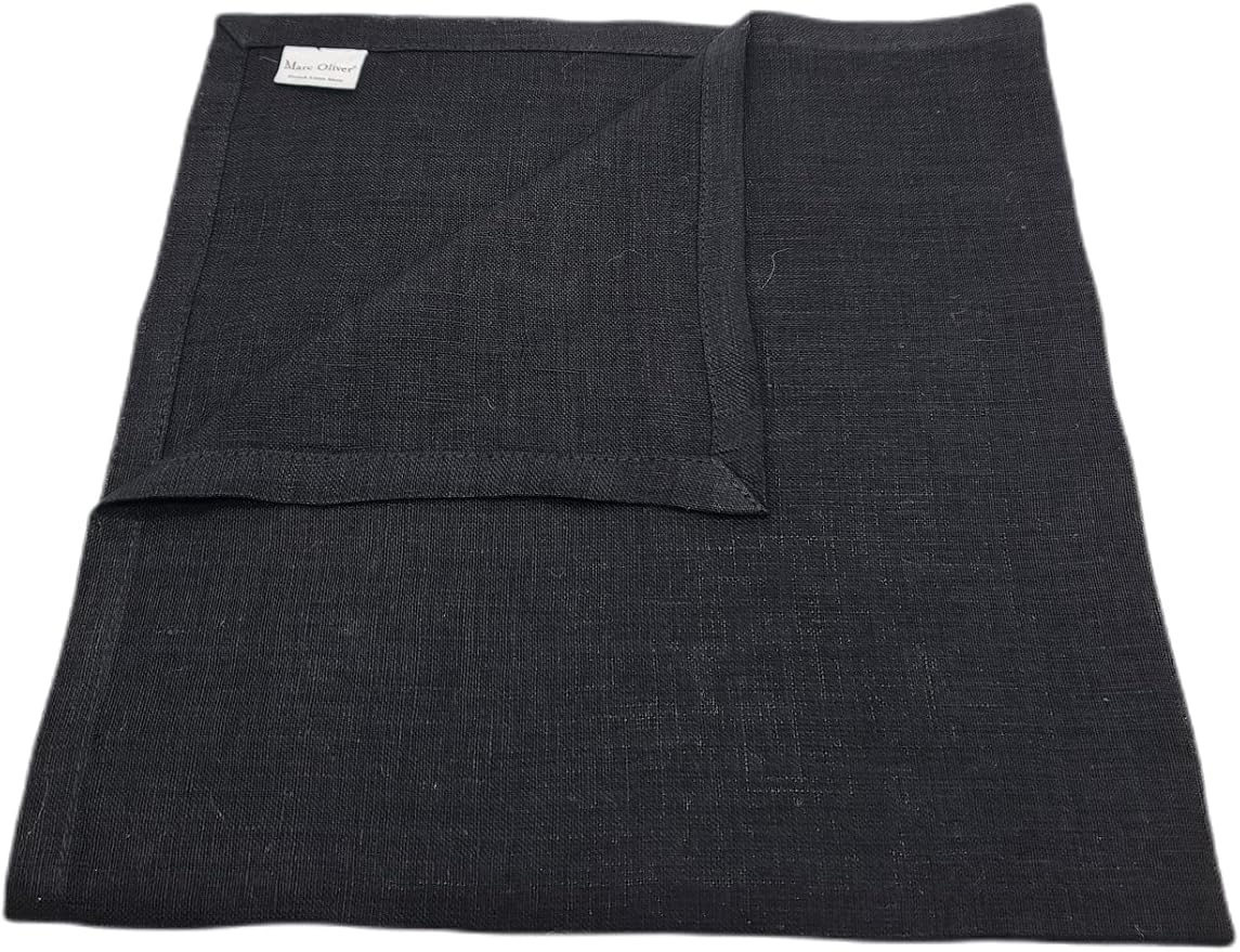 Marc Oliver Black Stonewashed Pure Linen Napkins. Set of 4 20" x 20" Fully Sewn Hem. Fully Washable for Everyday & Entertaining. Machine Washable Reusable Cloth Napkin for Everyday and Entertaining.
