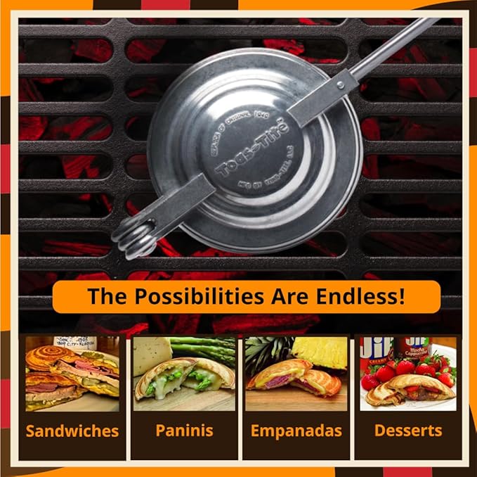 Handheld Sandwich Maker, Classic Sandwich Grill & Panini Press, Cast Aluminum Pie Iron, Retro 1945 Stovetop & Campfire Toaster for Hot Sandwiches, Pies, Paninis, RV & Camping