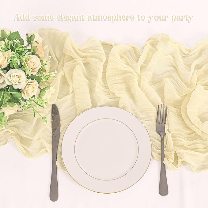 10 Pack Beige Cheesecloth Table Runner 10FT Boho Gauze Fabric Table Runner Vintage Rustic Sheer Runners for Wedding Party Bridal Baby Shower Long Table Decorations