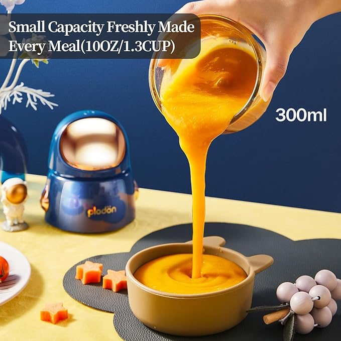 Plodon Baby Food Maker Mini Cute and Small Food Processor Puree Blender Grinder Chopper with 2 Glass Bowls(0.6L+0.3L) 8 Blades Electric (Without Battery) -2 Bowls