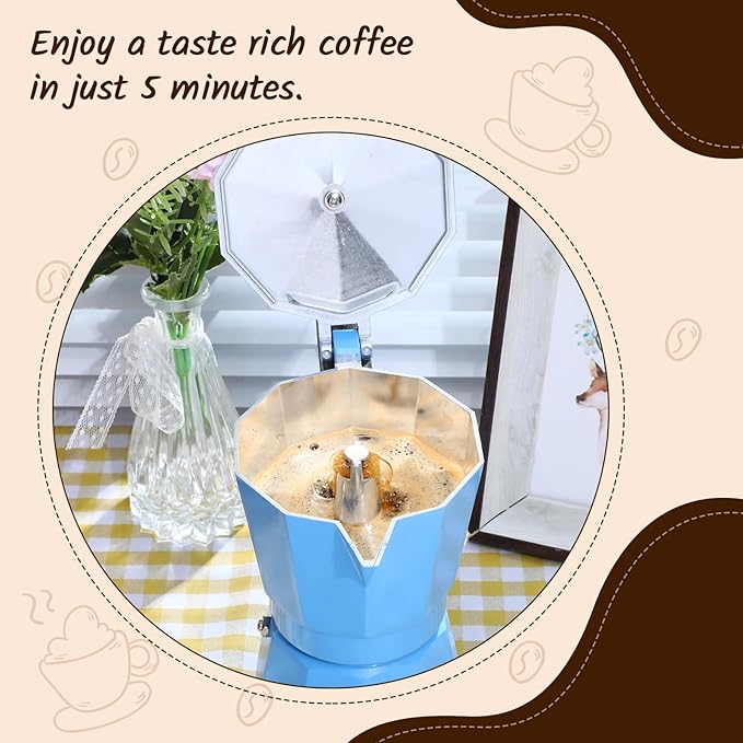 Lemosae Coffee Pot 6 Cup Electric Espresso Coffee Maker Italian Moka Maker 300ml Portable Aluminum Espresso Machine Cafetera Moka Pot with Detachable Base, Gift for Home Travel(Blue)