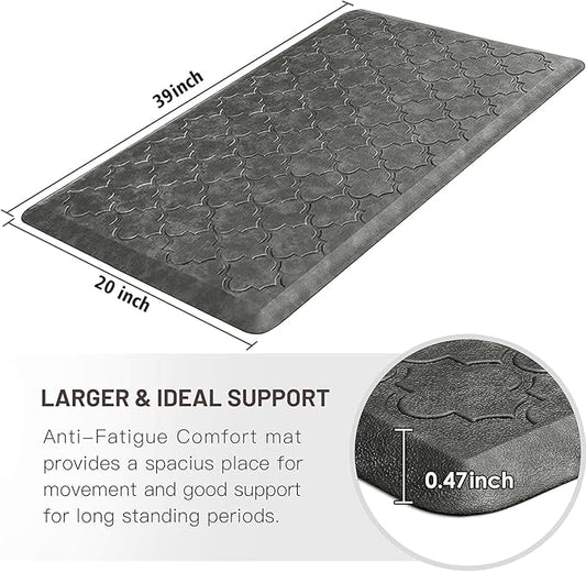 WISELIFE Kitchen Mat Cushioned Anti Fatigue Floor Mat,20"x39", Thick Non Slip Water Resistant Kitchen Rugs and Mats,Heavy Duty Foam Standing Mat for Kitchen,Floor,Home,Desk,Sink, Grey