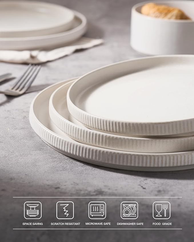 famiware Star Dinner Plates for 6, 10 inches Plate Set, Scratch Resistant, Stoneware Dinnerware, Kitchen Modern Rustic Serving Dishes, Matte White (Pack of 2)