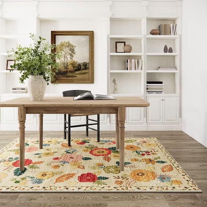 3x5 Washable Area Rugs for Bedroom: Entry Throw Rug Stain Resistant Distressed Boho Rug Non Slip Low Pile Small Carpet for Bedroom Kitchen Entryway Living Room Bedside Office Entrance