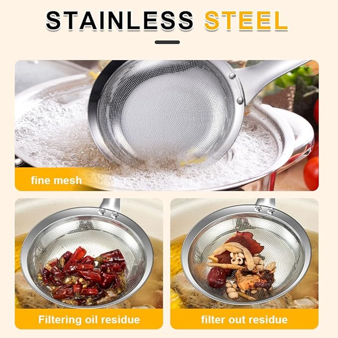 Fine Mesh Stainless Steel Colander, 2025 Stainless Steel Fine Mesh Strainer with Handle, Sieve Mesh for Kitchen Cooking, Oil Food Strainer Kitchen Gadgets(L,1PCS)