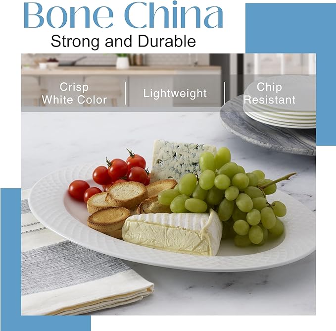 Mikasa Trellis White Bone China Lightweight Chip Resistant Oval Serving Platter, White